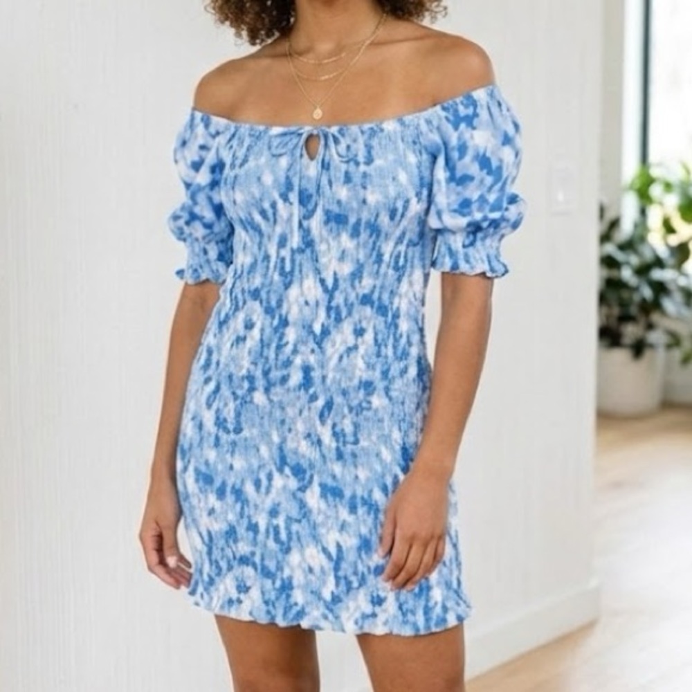 Faithfull Magnolia Mini Blue Smocked Tie Dye Dress 8